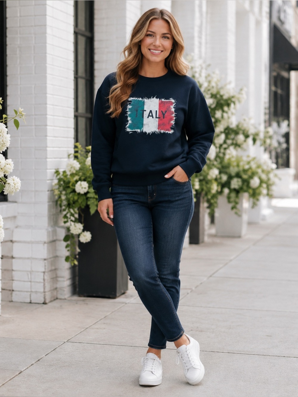NEW Italy Italian Flag Red Green Capri Rome Comfy Relaxed Fit Black Sweatshirt